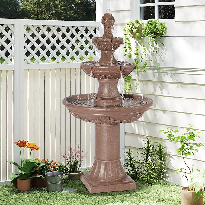 Italian Outdoor Water Fountains Garden Decor - 48.4''H Fountains and Waterfalls Outside, Large Cascading Indoor Floor-Standing Resin Bubbler Fountain Features W/Pump for Patio, Yard (Brown)