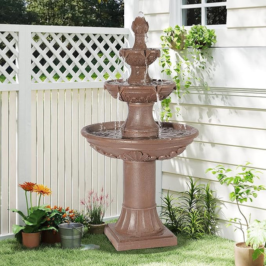 Italian Outdoor Water Fountains Garden Decor - 48.4''H Fountains and Waterfalls Outside, Large Cascading Indoor Floor-Standing Resin Bubbler Fountain Features W/Pump for Patio, Yard (Brown)