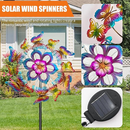 Solar 45" Butterfly Garden Wind Spinners for Yard and Garden, Metal Clearance Windmill Kinetic Wind Spinner Outdoor Decor, Wind Sculpture Yard Art Decorations for Patio & Lawn