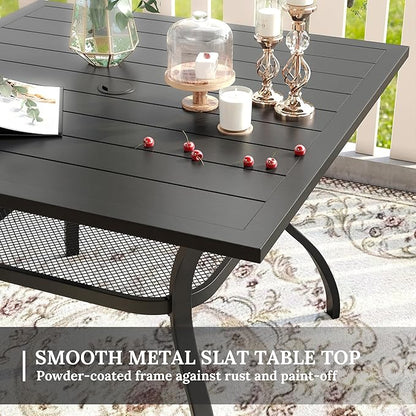 VICLLAX 5 Pieces Patio Dining Set for 4, Outdoor Furniture Set Includes 37.8" Square Outdoor Table and 4 Patio Swivel Chairs for Lawn Garden, Black Tabletop and Mixed Brown Fabric