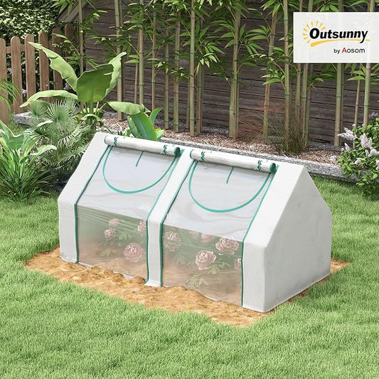 Outsunny 6' x 3' x 3' Portable Greenhouse, Garden Green House with 2 PE/Plastic Covers, Steel Frame and 2 Roll Up Windows, Clear
