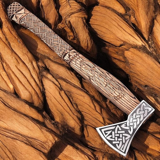 AX-7615 Custom Gift Forged Carbon Steel Viking Axe with Rose Wood Shaft, Viking Bearded Camping Axe
