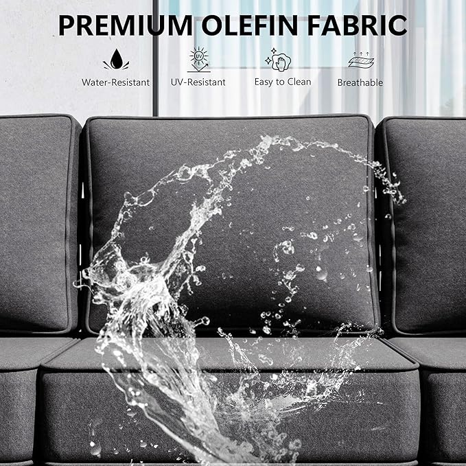 Outdoor Patio Furniture Aluminum Patio Sofa, All-Weather Metal Outdoor Couch with 6 Inch Thick Cushions for Garden, Outside and Porch (Grey, 1 PCS/Sofa)