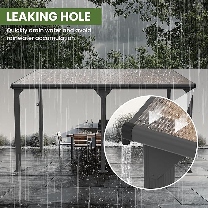 10 * 14FT Pergola,Outdoor Gazebo,Hardtop Lean to Gazebo,Wall Mounted Pergola,Pergolas Gazebos Clearance,Aluminum Frame Pergola,UV Resistant Patio Roof,Patio Awnings for Porch,Lawn,Backyard