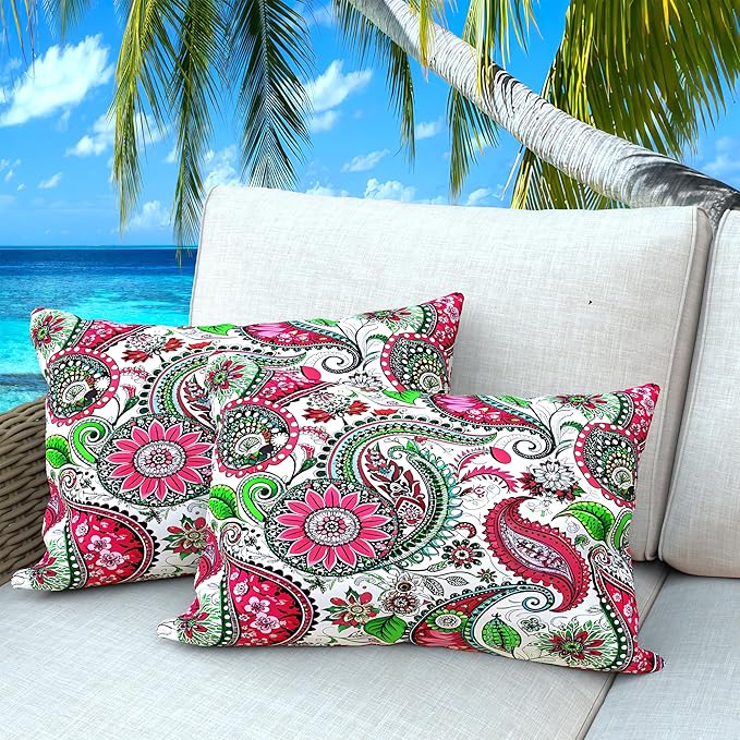 Outdoor Pillows Set of 2, 12''×20''Waterproof Throw Pillow for Patio Furniture, Feathers and Down Filled Outside Decorative Pillows Inserts for Garden, Porch Swing, Couch and Sofa