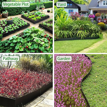 Metal Landscape Edging 6 Pack 40" L x 6" H,Galvanized Bendable Metal Garden Edging,Hammer- in Steel Landscape Edging with a Pair of Gloves and 7 Clips,Black (20 FT Total)