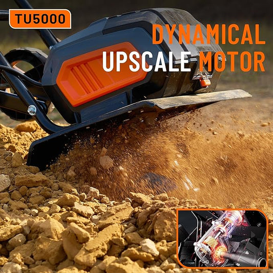 Cordless Electric Tiller Garden Cultivator TaskStar 40V Power Tiller Total 5000mAhx2 Battery Powered Rototiller 14" Width 9"Depth Tiller for Gardening,Dynamical Brushless Motor Enable Smooth Workflow