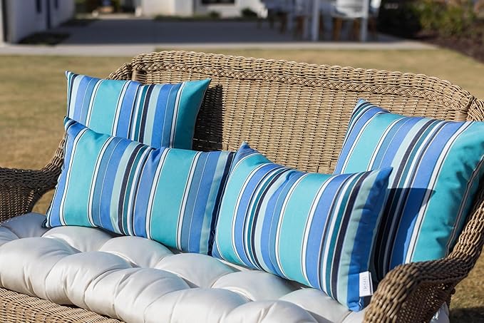 RSH DECOR: Sunbrella Pillow Covers Set of 4 | Covers Only - 26" x 16" | Outdoor Lumbar Pillow Covers Crafted with Sunbrella Performance Fabric | Dolce Oasis