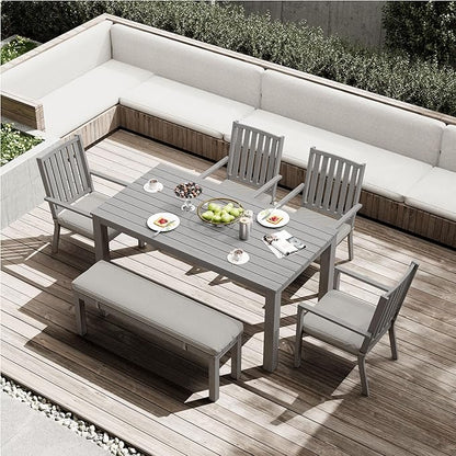 All-Weather Aluminum Outdoor Dining Table, Modern Rectangle Patio Dining Table for Balcony Garden, Grey