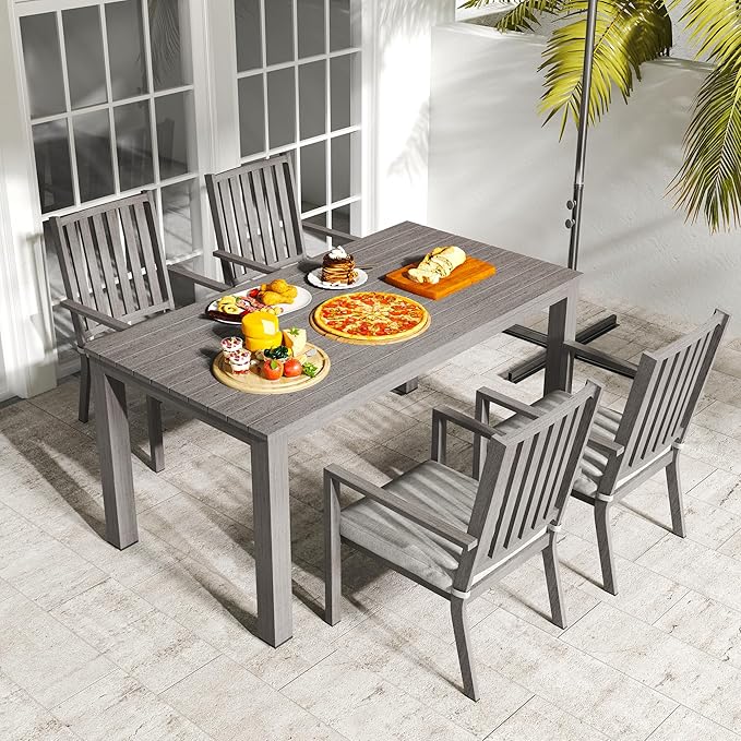 Patio Dining Chair Set of 4, Aluminum Outdoor Dining Chairs with Waterproof Cushions, Metal Outdoor Patio Furniture Seating for Porch, Balcony, Deck, Backyard, Gray
