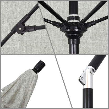 California Umbrella 9' Round Aluminum Pole Fiberglass Rib Market Umbrella, Crank Lift, Collar Tilt, Black Pole, Sunbrella Spectrum Mist