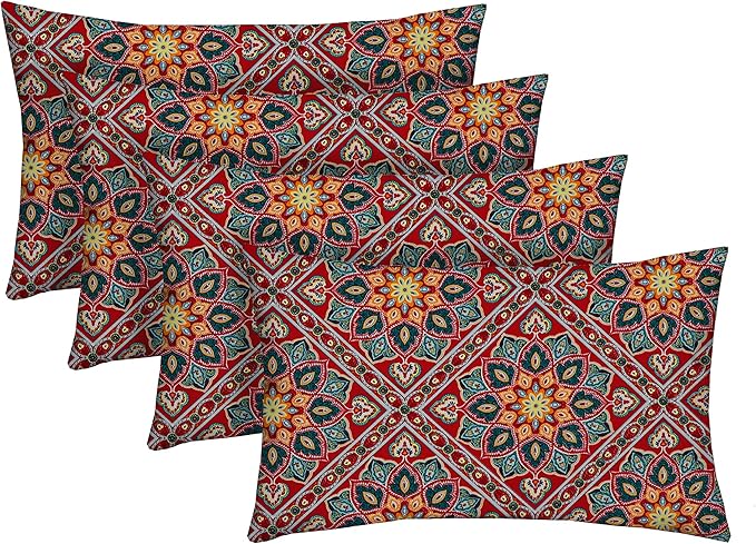 RSH DECOR: Lumbar Throw Pillows Set of 4 | 20” x 12" | All-Weather Spun Fabric | Water and Fade-Resistant | Outdoor Support Pillows for Patio Furniture | Medlo Sonoma