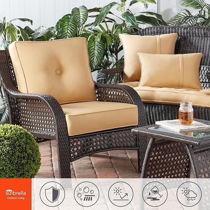Greendale Home Fashions Sunbrella 20" Square Outdoor Throw Pillow with Removable Cover (Set of 2), Canvas Wheat 2 Count