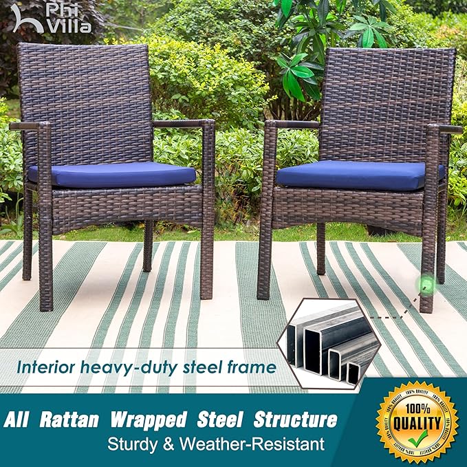 PHI VILLA 9 Pieces Square Outdoor Dining Set for 8, Large Metal Dining Table & Rattan Wicker Chairs with Cushions, Dining Furniture Set for Patio, Deck, Yard, Porch