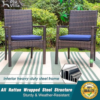 PHI VILLA 9 Pieces Square Outdoor Dining Set for 8, Large Metal Dining Table & Rattan Wicker Chairs with Cushions, Dining Furniture Set for Patio, Deck, Yard, Porch