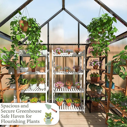 WKM Greenhouse for Outdoors 4x6 FT, Polycarbonate Green House with Roof Vent and Quick Setup Structure, Aluminum Greenhouse for Garden Backyard, Black