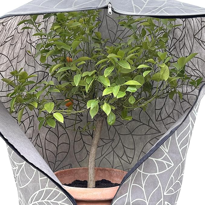 Plant Covers Freeze Protection 32"x47" in 4 Pack | Brown Winter Frost Blankets for Outdoor Plants | Reusable Garden Cover Bags with Zipper Drawstring | Cold Weather Shrub Protection Cloth