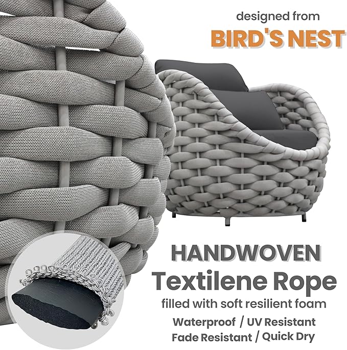 2 PCS Deck Furniture Accent Chair: Aluminum Woven Rope Chair - Outdoor Lounge Armchair Cushioned - Modern Patio Seating Assembled - All Weather for 400lbs Porch Lanai Balcony Yard Garden Hotel