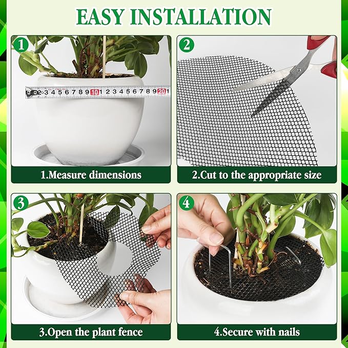 10pc 15.7" Plant Pot Covers Custom Cut Plant Pot Grids to Protect Soil from Animals for Indoor & Outdoor Potted Plants by Preventing Soil Damage Includes 30 Securing Stakes