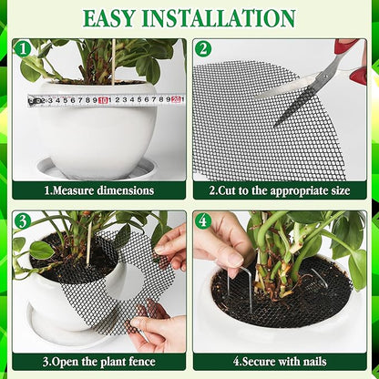 10pc 15.7" Plant Pot Covers Custom Cut Plant Pot Grids to Protect Soil from Animals for Indoor & Outdoor Potted Plants by Preventing Soil Damage Includes 30 Securing Stakes
