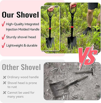 SHARK ATTACK 2 Pack 28 Inch Mini Shovel with D-Grip Handle - Kids Shovel Steel Construction with Powder Coating, Compact Digging Tool for Gardening, Camping & Car Emergency