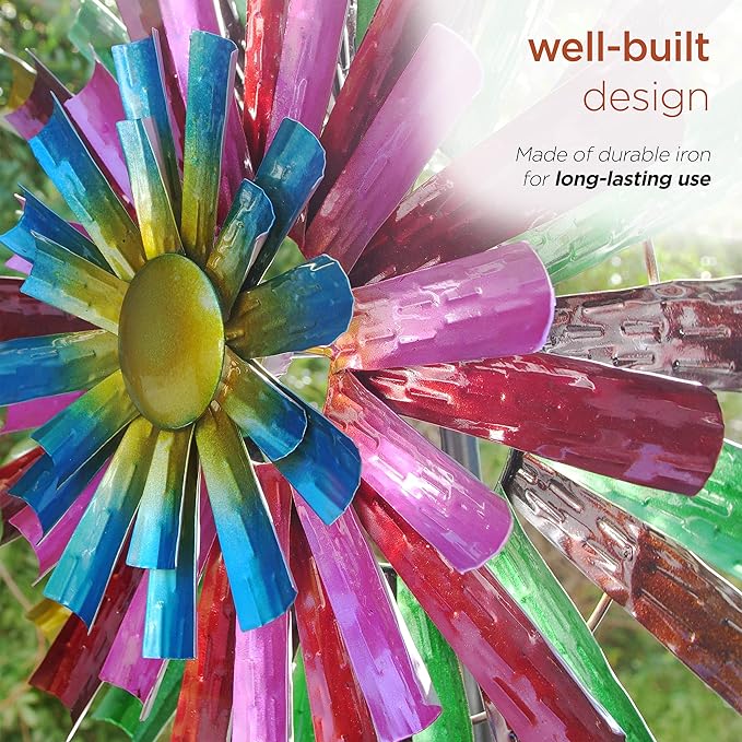 Alpine Corporation 81" Tall Outdoor Colorful Flower Wind Spinner Stake Yard Decoration, Multicolor