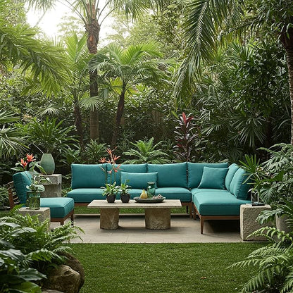 RSH DECOR: Sunbrella Square Throw Pillows Set of 4 | 24" x 24" | Water and Fade-Resistant Performance Fabric | Outdoor Pillow Covers with Down-Alternative Inserts | Spectrum Peacock