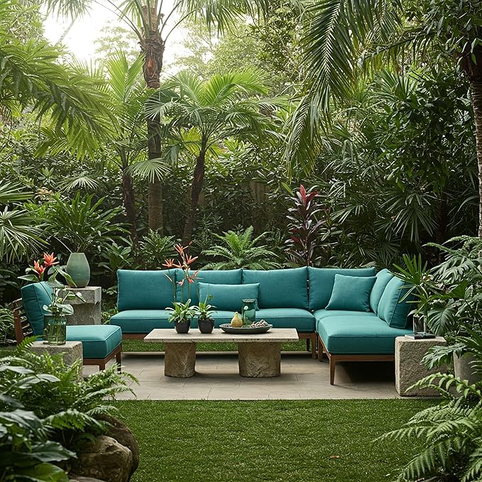 RSH DECOR: Sunbrella Square Throw Pillows Set of 2 | 20" x 20" | Water and Fade-Resistant Performance Fabric | Outdoor Pillow Covers with Down-Alternative Inserts | Spectrum Peacock