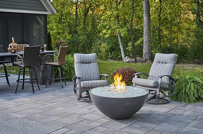 Outdoor GreatRoom Co Propane Fire Pit Table - Cove Gas Fire Pits for Outside Patio - 42 Inch Round Edge Bowl Concrete Firepit Fire Table, Glass Tabletop Cover, Tempered Clear Glass Gems, 105,000 BTU