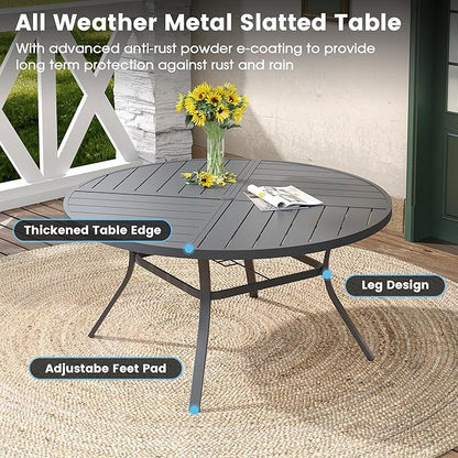 DIFY 9 Pieces Outdoor Patio Dining Set, 8 Grey Textilene Swivel Dining Chairs and 59.8" Grey Round Metal Dining Table, Outdoor Table and Chairs