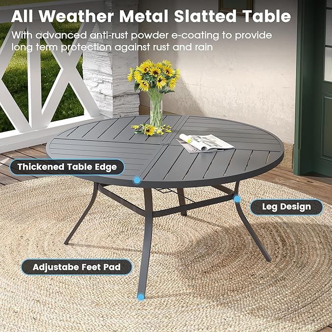 DIFY 7 Pieces Outdoor Patio Dining Set, 6 Grey Textilene Swivel Dining Chairs and 53.1" Grey Round Metal Dining Table, Outdoor Table and Chairs