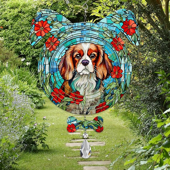 Cavalier King Dog Ears Wind Spinner, Cavalier King Wind Spinner Hanging for Yard and Garden
