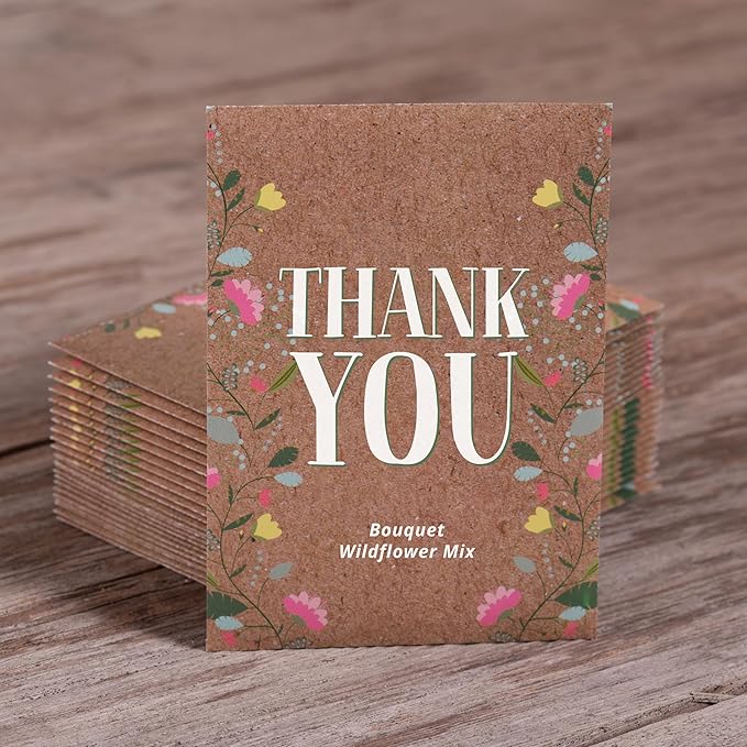 Bentley Seed Co. Thank You Natural Brown - Bouquet Wildflower Seed Packets - 25 Seed Packs - Perfect Eco-Friendly Gift for Gardeners & Friends - Non GMO Seeds