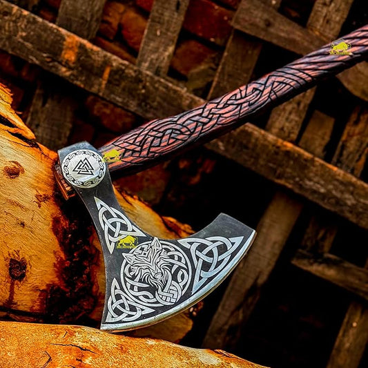 MDM-012 Custom Hand Forged Viking Axe Real Tomahawk Viking Hatchet Beared Camping Axe, 5160 HIGH Carbon Steel Blade, Throwing Set Vintage Ax Viking Gift for Him - Viking Gifts (Ragnar)