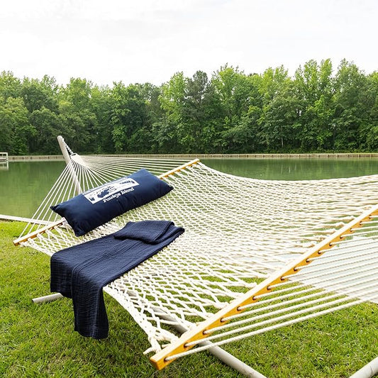 Original Pawleys Island Deluxe Oatmeal DuraCord Rope Hammock – 13 ft. x 65 in, 2-Person, 450 lb Capacity, Oak Spreader Bar, Zinc-Plated Hardware, Handcrafted in The USA