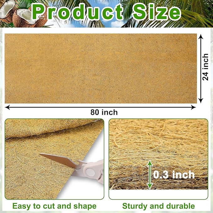 Coco Liner Roll 24x80 Inch, Natural Coconut Liners for Planter Flower Basket, Thick Coco Fiber Mat for Hanging Basket, Garden Decoration, Animal Pet Pads, Reptile Carpet