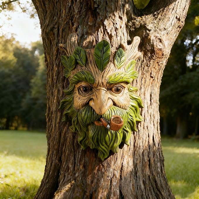 Abia Jaeia Pipe Tree Face Sculpture, Funny Pipe Old Man Tree Hugger Statue, Indoor & Outdoor Creative Props for Garden and Home,9" x 7" x 2.4"