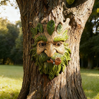 Abia Jaeia Pipe Tree Face Sculpture, Funny Pipe Old Man Tree Hugger Statue, Indoor & Outdoor Creative Props for Garden and Home,9" x 7" x 2.4"