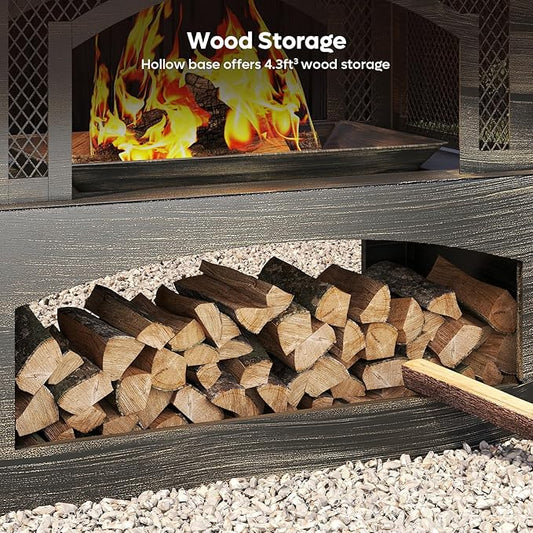 Bestier 37" Fire Pits, Wood Burning Fireplace for Outside Rectangular Chiminea Outdoor Firepits with Poker, Wood Storage, Rain Cover and Removable Fire Grill for Patio, Garden, Backyard, Camping