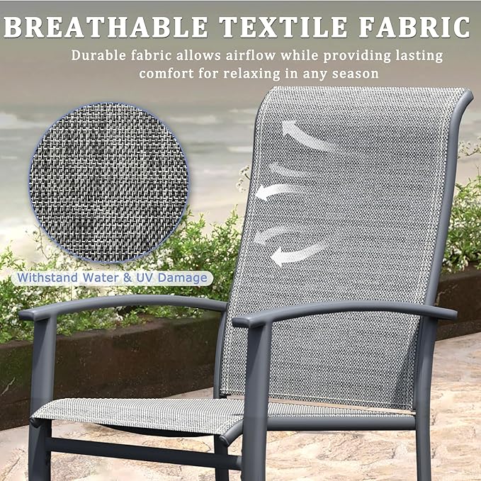 Outdoor Dining Chairs Set of 6, Stackable Patio Chairs with Metal Frame & Textilene Fabric, Perfect for Patio Garden Deck, Grey