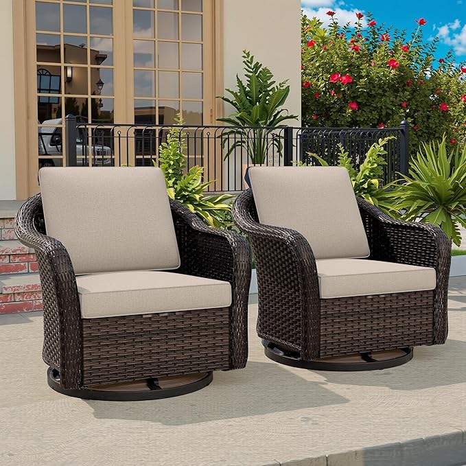 Vista Vibe Outdoor Patio 360 Degree Swivel Glider Rocker Chairs Set of 2, Washable Cushions, All-Weather & Steel Frame & Deep Seat Chairs, Balcony, Yard (Beige)