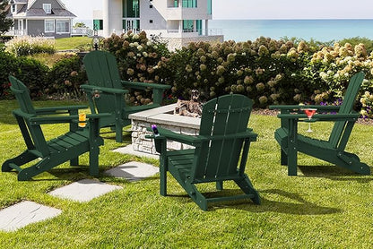 SERWALL Adirondack Chair with Cup Holders - Composite Adirondack Chairs Set of 6 HDPE Outdoor Chairs All Weather Use- Green