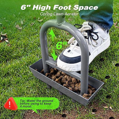 Walensee Lawn Aerator Coring Tool with Soil Core Storage Tray, 38.2" Manual Yard Plug Aerator with 3 Tines, Grass Aeration Gardening Tool with Cleaning Tool for Lawn Care and Compacted Soil