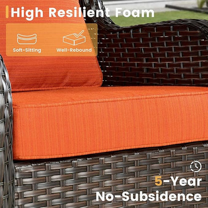 HOOOWOOO Patio Furniture Set,3 Piece Outdoor Furniture with Swivel Chairs,Wicker Patio Bistro Chairs Set,Orange Red
