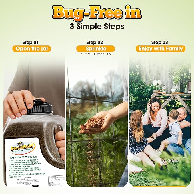 ForceField Natural Flea, Tick, Mosquito Yard Treatment - Repellent Granules for Backyard Mosquito Control | Pet Safe, DEET-Free Outdoor Control | Long-Lasting Barrier for Lawns, Patios, & Barns 3 LB