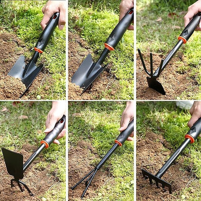 Garden Tool Set (Garden Tool Set, 7 Pieces, Gardening Tool Kit Including 2 Shovels, Rakes, Cultivators, and Transplanting Tools, Rust-Resistant Iron Tools, Rubber Grip Handles (7))