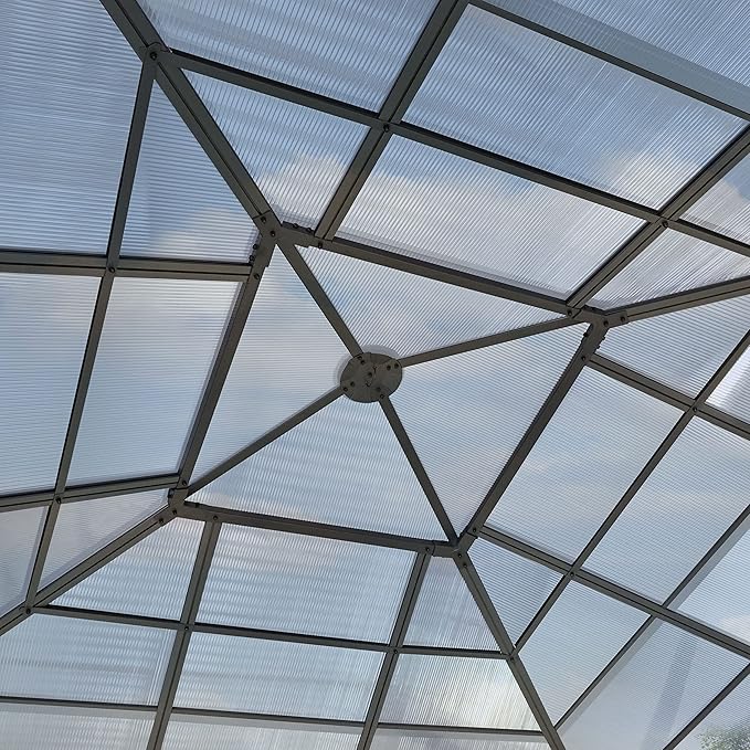 TOOLPORT Hardtop Gazebo 13x13 ft with Aluminum Frame and Approx. 8 mm Polycarbonate Roof - Side Panels in Gray