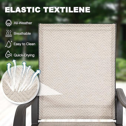NUU GARDEN Patio Dining Chairs Set of 2, Outdoor Dining Chair with Powder-Coated Frame, All Weather Metal Dining Chairs with Textilene High Back and Wider Seat for Backyard, Deck, Balcony, Beige