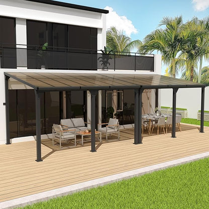 10 * 28FT Pergola,Outdoor Gazebo,Hardtop Lean to Gazebo,Wall Mounted Pergola,Pergolas Gazebos Clearance,Aluminum Frame Pergola,UV Resistant Patio Roof,Patio Awnings for Porch,Lawn,Backyard
