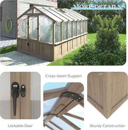 MUPATER 8 x 14FT Walk-in Wooden Greenhouse for Outdoor, Heavy Duty Green House Kit with Ventilated Window & Lockable Door, Greenhouse for Outside Garden, Backyard, Patio, Lawn